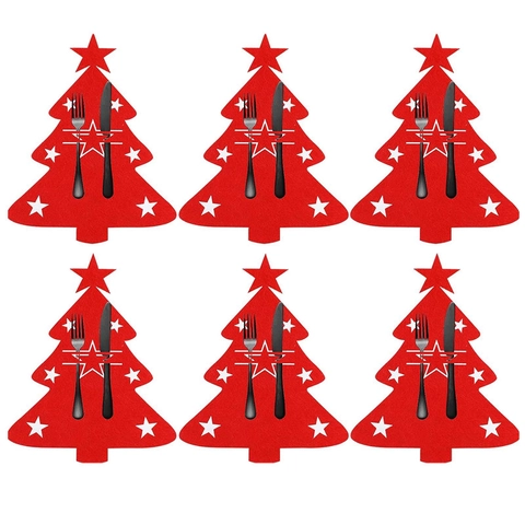Porte-Couverts En Feutre Arbre De Noël Renne Sacs Pour Argenterie Décoration De Table Fête