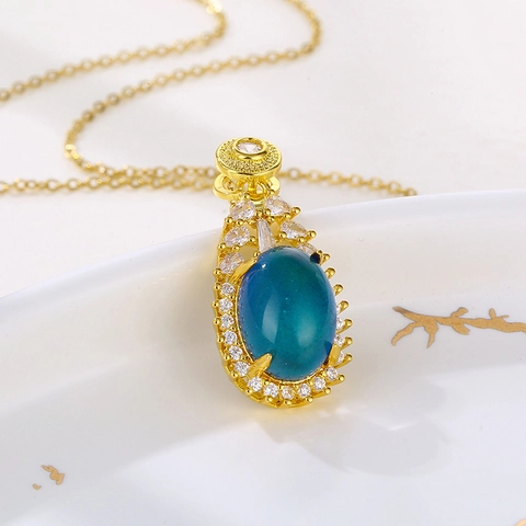 Temperature Sensing Color Changing Teardrop Necklace Gold Plated Stainless Steel Clavicle Chain Jewelry For Women