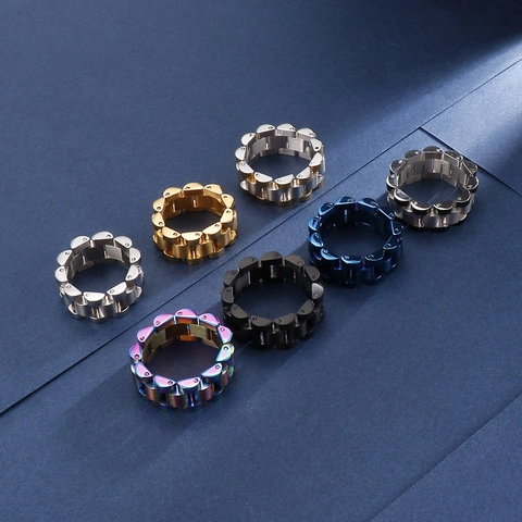 Anillo De Acero Inoxidable Eslabones De Correa Reloj Pulido Industrial Hip Hop Joyería De Moda Para Hombre Mujer