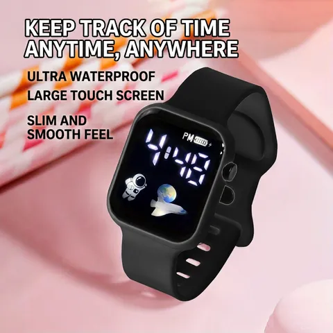 Montre Numérique Carrée Astronaute Bracelet Silicone Lumineux LED Électronique Pour Étudiants
