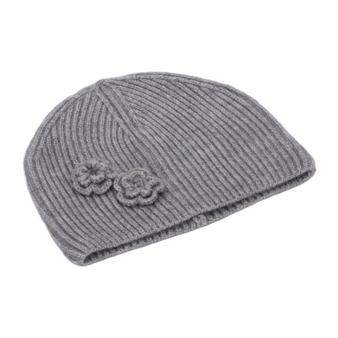 Women Knitted Beanie Hat Warm Acrylic Ribbed Pullover Cap With Side Flower Decor Autumn Winter Elegant Retro