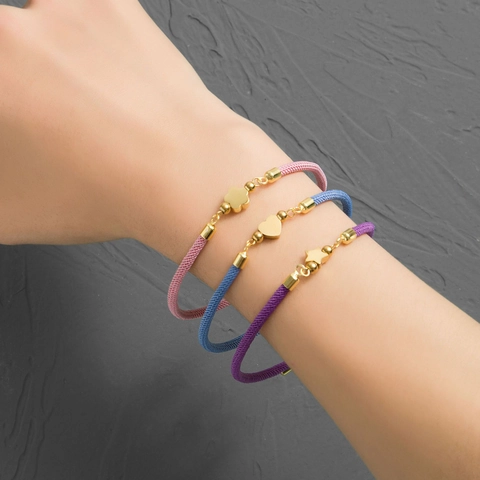 Women Braided Rope Bracelet Stainless Steel Heart Star Flower Charm Adjustable Slider Clasp Minimalist Jewelry