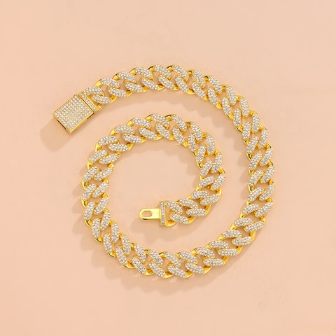 Collana Catena Cuban Link Iced Out Lega Di Zinco AAA Strass Pavé Gioielli Di Moda Hip Hop Per Uomini Donne