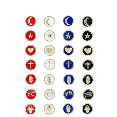 Gold Plated Copper Enamel Charms Round Beads For DIY Jewelry Making Religious Cross Moon Star Heart Hamsa Patterns