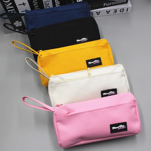 Large Capacity Pencil Case Oxford Cloth Double Zipper Stationery Bag With Hand Strap For Students School Office Desktop