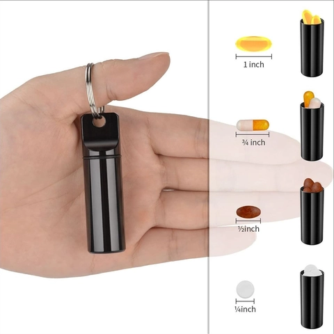 Portapillole Portachiavi Portatile in Alluminio Capsula Impermeabile Per Esterni Viaggio Custodia per Tappi Orecchie Metallo