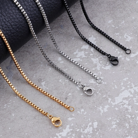 Collar De Cadena De Caja De Acero Inoxidable Chapado En Oro De 18K Punk Hip Hop Joyería Simple Mujeres