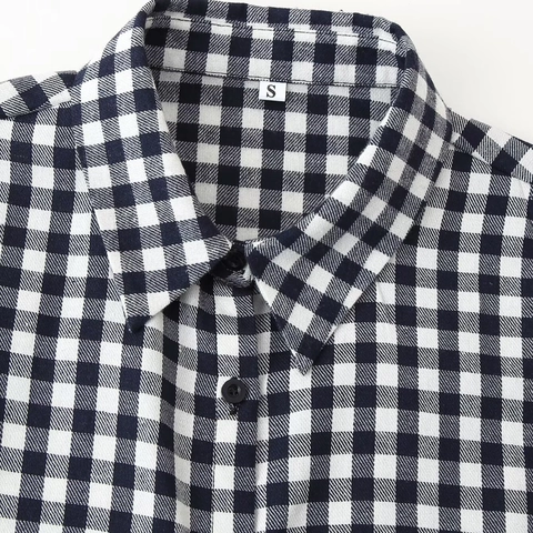 Women Gingham Long Sleeve Blouse Polyester Turn-Down Collar Button Up Floral Embroidered Scalloped Edge Retro Shirt