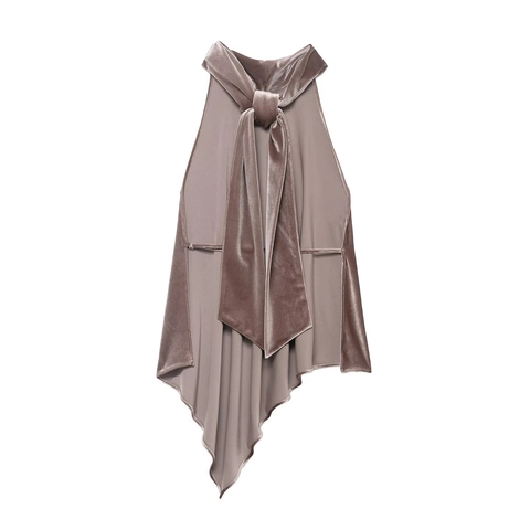 Velvet Halter Neck Top Asymmetric Irregular Hem Twist Knot Sleeveless Chic Sexy Party Tank Top For Women