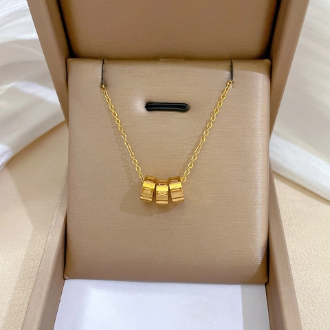 Roman Numeral Interlocking Ring Pendant Necklace Titanium Steel Minimalist Clavicle Chain For Women Jewelry Gift