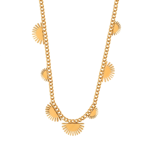 Collana In Acciaio Al Titanio Da Donna Placcata Oro 18K Ciondoli A Ventaglio Raggio Di Sole Gioielli Minimalisti