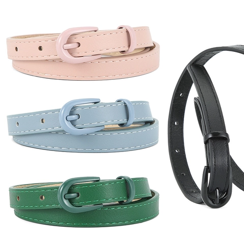 Women Simple Skinny PU Leather Belt Fashion Thin Waist Belts With Alloy Pin Buckle Versatile Solid Color Ladies Decor