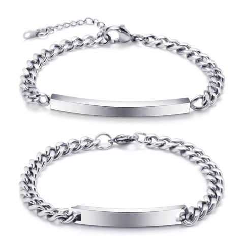ID Bar Bracelet Stainless Steel Curb Chain Polished Jewelry For Men Women Couple
