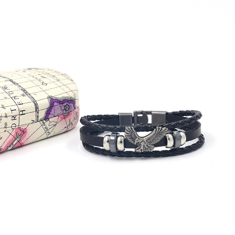 Bracciale In Pelle Di Vacchetta Intrecciata Multistrato Vintage Con Ciondolo Aquila In Lega Gioielli Punk Rock Da Uomo