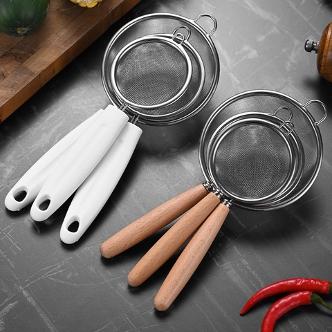 Colador De Malla Fina De Acero Inoxidable Tamiz De Cocina Para Harina Leche De Soja Jugo Con Mango De Madera O Plástico