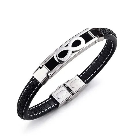 Pulsera De Cuero Trenzado Para Hombre Con Amuleto Símbolo De Infinito Calavera Yin Yang De Acero Inoxidable Joyería