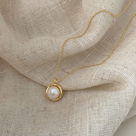 925 Sterling Silver Freshwater Pearl Necklace Simple Minimalist Elegant Geometric Round Pendant Jewelry Gift For Women