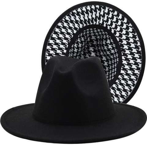 Cappello Fedora In Feltro Di Lana Motivo Pied De Poule Stile Britannico Retrò Tesa Larga Piatta Unisex