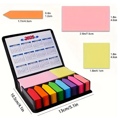 Colección De Notas Adhesivas De Colores Con Caja Organizadora De Cuero Sintético Y Pestañas De Índice De Calendario Para Oficina