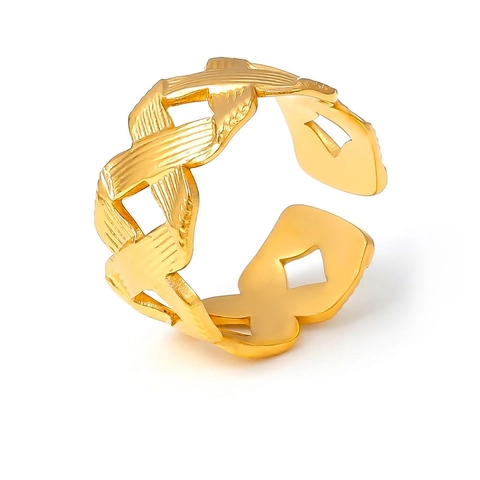 Französischer Stil Titanstahl Gedrehte Textur Offener Ring Für Damen Vergoldet Verstellbar Geometrisch Hohl Band Mode Schmuck Geschenk