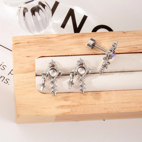Piercing Stud Kruis Opaal Titanium Staal Ster Hanger Schroefsluiting Punk Sieraden Unisex
