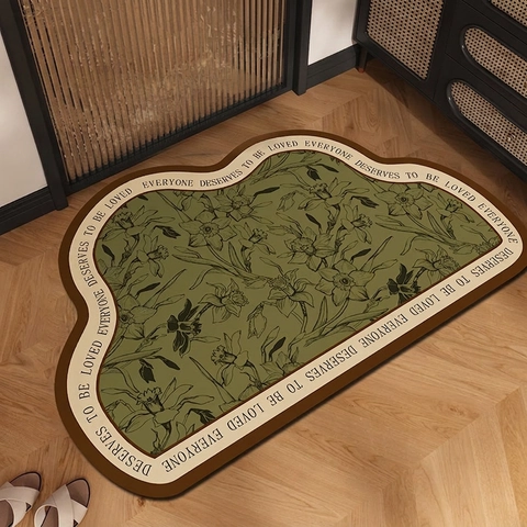 Tapis De Bain Absorbant Terre De Diatomée Séchage Rapide Antidérapant Floral Français Vintage Ovale Salle De Bain