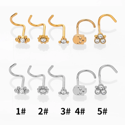 Nose Stud 316L Stainless Steel Zircon Skull Flower Crown Body Piercing Jewelry Screw L Shaped Bend