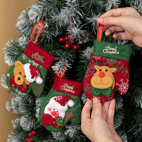 Addobbi Natalizi A Forma Di Muffola In Feltro Peluche 3D Cartoon Babbo Natale Pupazzo Di Neve Decorazione Per Albero