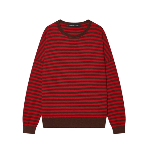 Maglione In Maglia A Righe Da Donna Girocollo Maniche Lunghe Vestibilità Comoda Stile Retrò Top In Poliestere E Cotone
