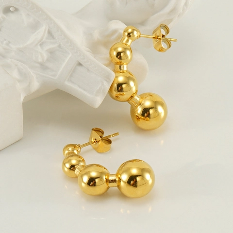 Polierte Perlen C Form Creolen Für Frauen 18K Vergoldeter Edelstahl Gradient Erbse Kugel Ohrstecker Schmuck