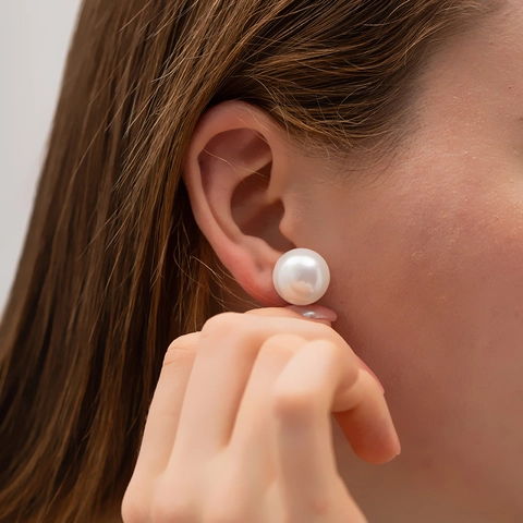 Simple Round Artificial Pearl Stud Earrings 18K Gold Plated Stainless Steel For Women Elegant Daily Minimalist Jewelry