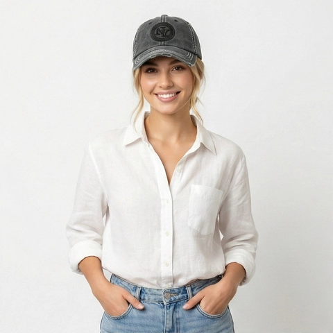 Gorra De Béisbol De Algodón Lavado Retro Distressed Dad Hat Con Bordado NY Agujeros Costuras En Contraste Ajustable Unisex