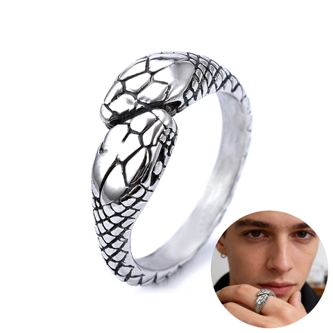 Anello Testa Di Serpente Doppia In Acciaio Inossidabile Vintage Gioielli Goth Punk Animale Per Uomo Donna