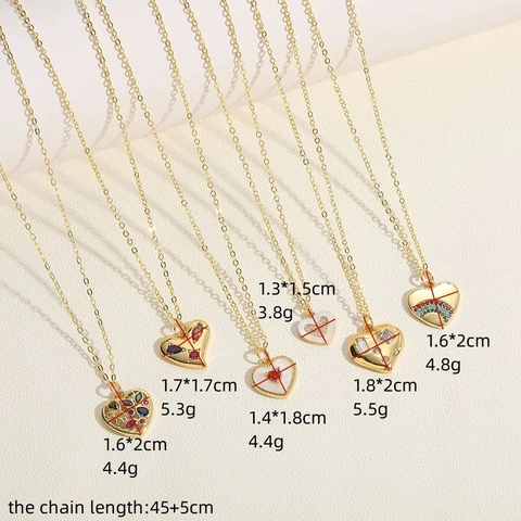Fashion Copper Heart Zirconia Pendant Necklace For Women Colorful Enamel Shell Inlaid Clavicle Chain Simple Jewelry Gift