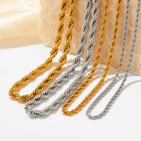 Roestvrijstalen Touwketting Ketting Verguld Twist Link Hip Hop Punk Sieraden Voor Dames Heren Unisex Vintage