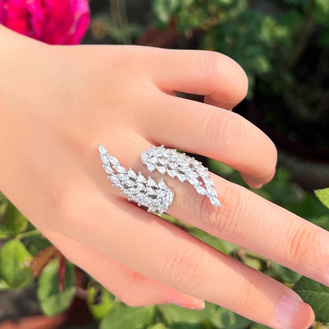 Anillo Abierto Alas De Ángel Ajustable Cobre Chapado En Oro Marquesa AAA Zircón Joyería Para Mujeres Elegante Brillante