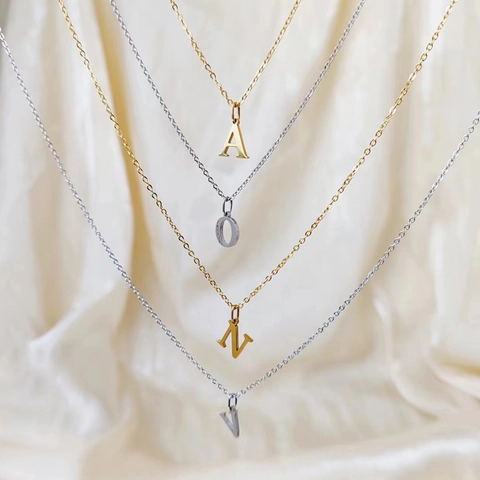 316 Edelstahl Alphabet Initialen Anhänger Halskette Gold Silber Minimalistisch Buchstaben Kette Damen Herren Schmuck