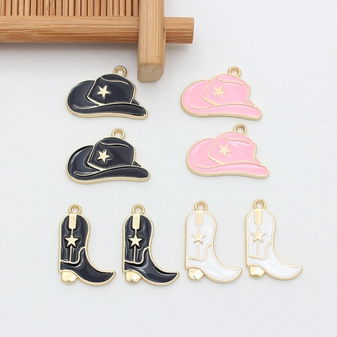 Western Cowboy Enamel Alloy Charms Hat And Boot Pendants With Golden Star For DIY Necklace Bracelet Keychain Accessories