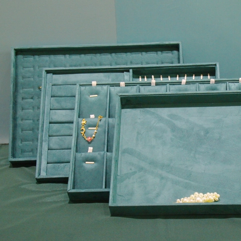 Jewelry Display Tray Dark Green Velvet Organizer For Rings Necklaces Bracelets Stackable Drawer Storage Showcase Liner