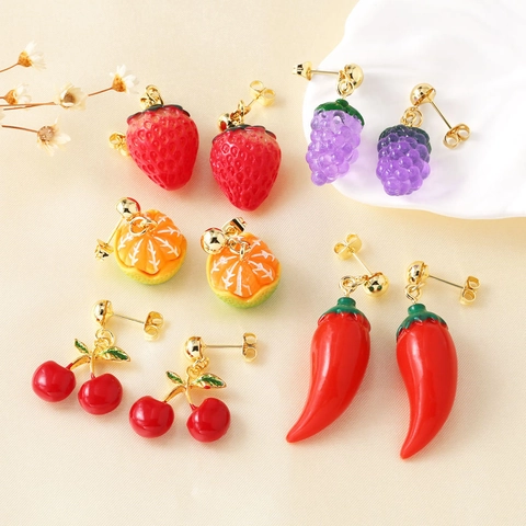 Fruit Dangle Ohrringe Kreative Harz Simulation Erdbeere Traube Kupfer Vergoldet Schmuck Mit Kupfer Ohrstecker Für Frauen