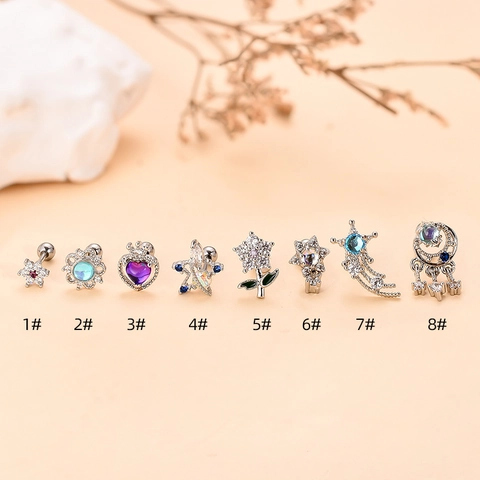 Pendientes Piercing Cartílago Poste Acero Inoxidable Cobre Circón Estrella Flor Corazón Luna Joyería Elegante Para Mujeres