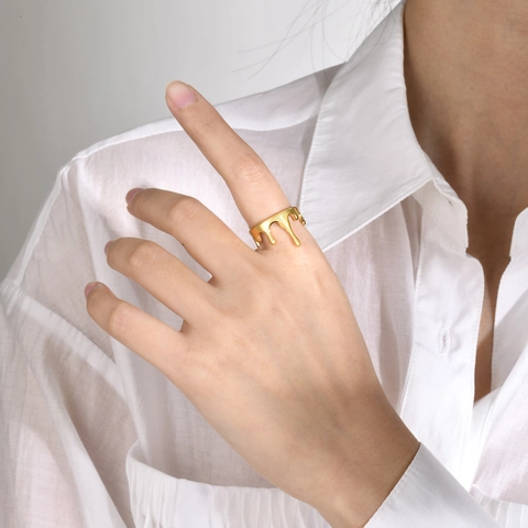 Moderner Edelstahl Lava Tropfen Ring Für Damen Minimalistisch Fluid Melt Liquid Liquid Form Personalisierte Mode Schmuck Ring
