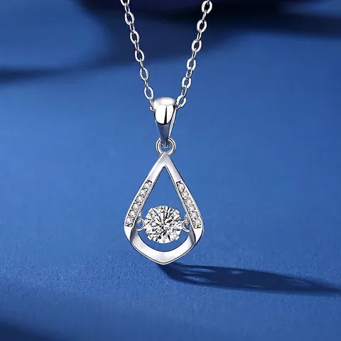 Dancing Stone Necklace 925 Sterling Silver Waterdrop Pendant Moissanite Zircon Elegant Jewelry For Women