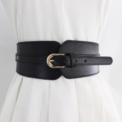 Cinturón Corsé Ancho Para Mujer Retro Elástico Cincher Cintura Cuero PU Aleación Hebilla De Pasador Decorativo