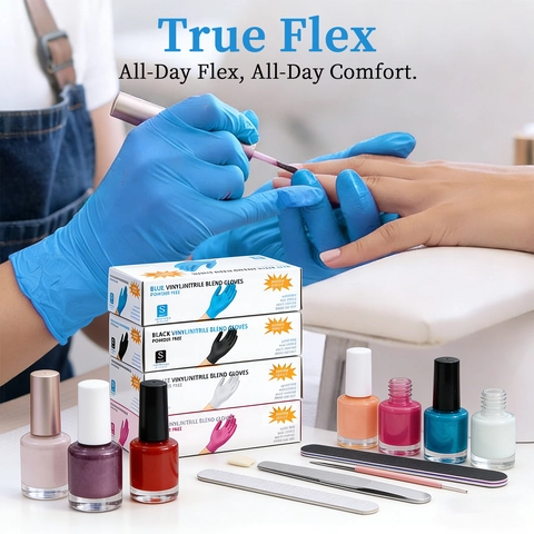 Disposable Gloves Vinyl Nitrile Blend Powder Free Latex Free Finger Textured Multi Purpose For Nail Art Salon Cleaning