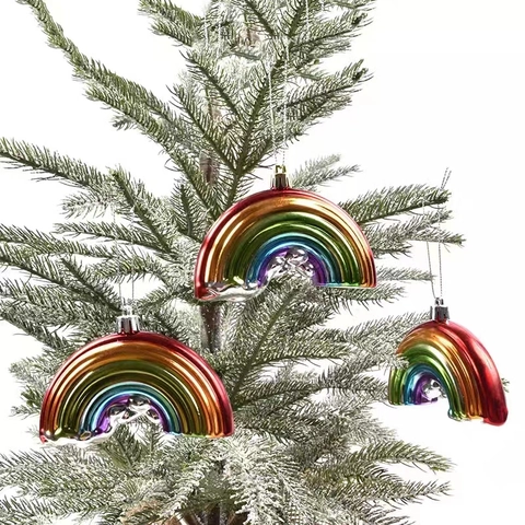 Rainbow Hanging Ornaments Electroplated Plastic Metallic Gradient Color For Christmas Tree Holiday Party Decoration