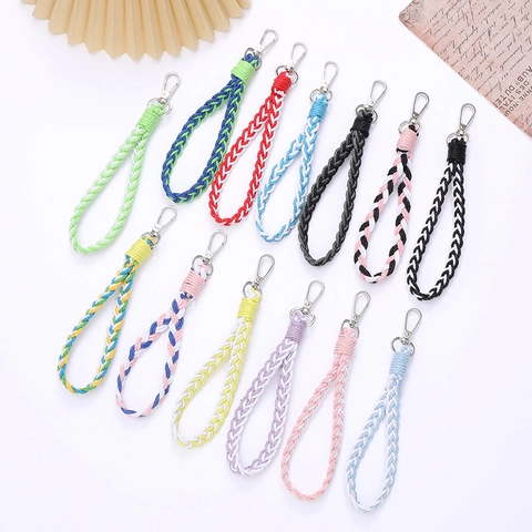 Handmade Woven Braid Keychain Gradient Color Phone Case Lanyard Elegant Bag Ornament Pendant For Women Girls Gift