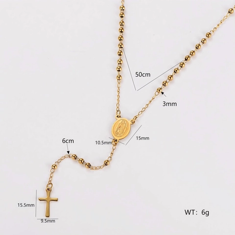 Collar Rosario De Acero Inoxidable 304 Colgante De Cruz Cadena De Cuentas En Y Joyería Religiosa Para Hombres Mujeres