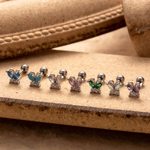 Pendientes De Cartílago Mariposa Pequeña Acero Inoxidable Circonita Colorida Joyas Piercing Cierre De Rosca Para Mujeres