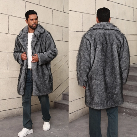 Herren Kunstpelz Mantel Winter Warm Mittellang Übermantel Mit Reverskragen Lässig Britischer Stil Dicke Außenbekleidung